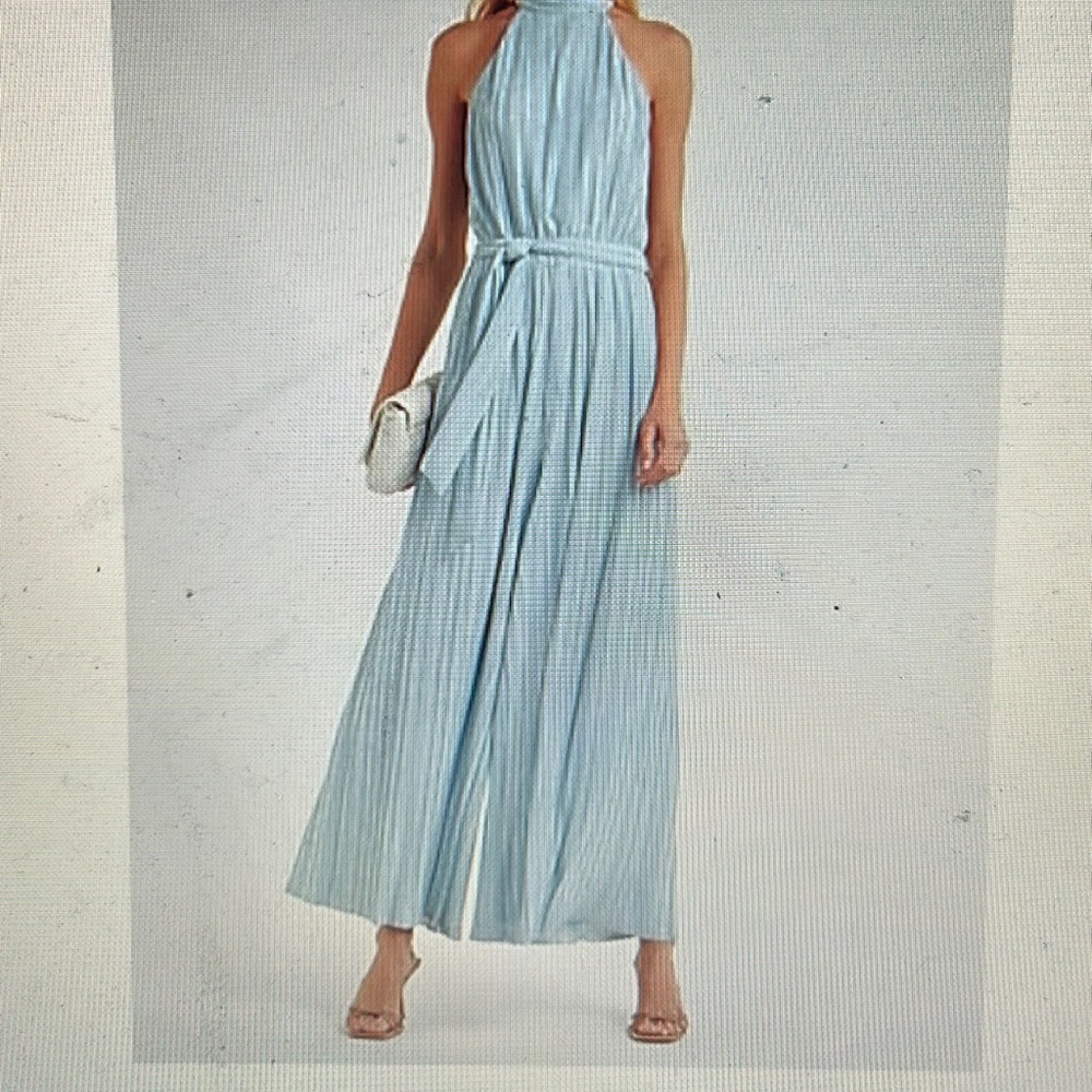 Express Pleated Halter Culotte Jumpsuit (M)